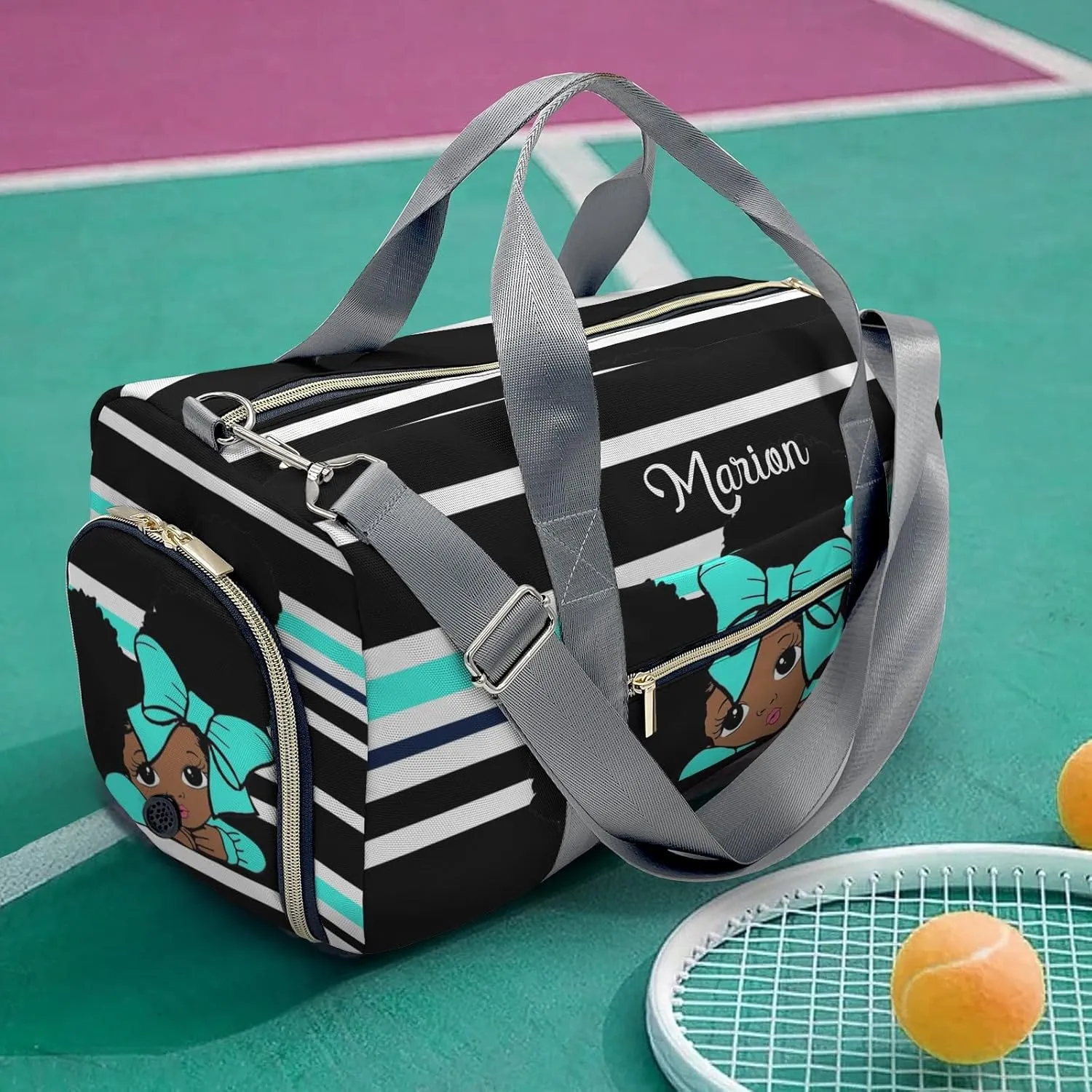 Personalized Name Duffel Bag Little Afro Girl Mint On-the-Go Fitness: Travel Bags Designed for Active Living