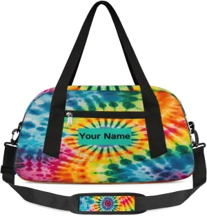 Personalized Sports Duffel Bag for Kids, Custom Dance Bag Gym Bag for Girls, Weekender Bags Travel Duffle Bag for Boys, Colorful Tie Dye Themed