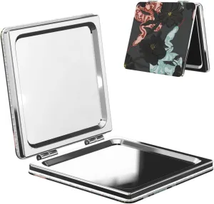 Peynir Snake in Flowers Floral Women Handheld Makeup Mirror Portable Compact Mirror Folding Mini Cosmetic Mirror
