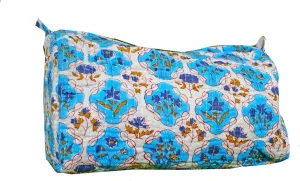 Pieces Indian Handmade Cotton Quilted Handmade Floral Hand Block Print Toiletry Bag,Cosmetic Pouch Bag Makeup Bag For Women (1, Blue and Gray), 85485