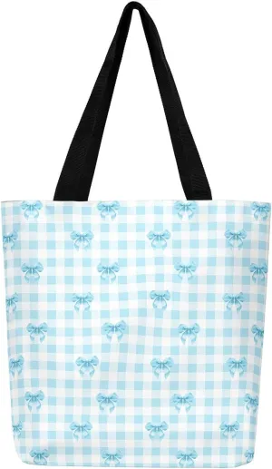 Pink Bowknot Canvas Tote Bag Kawaii Ribbon Bow Beach Bag,Sweet Girly Pink Bow Tie Shoulder Bag