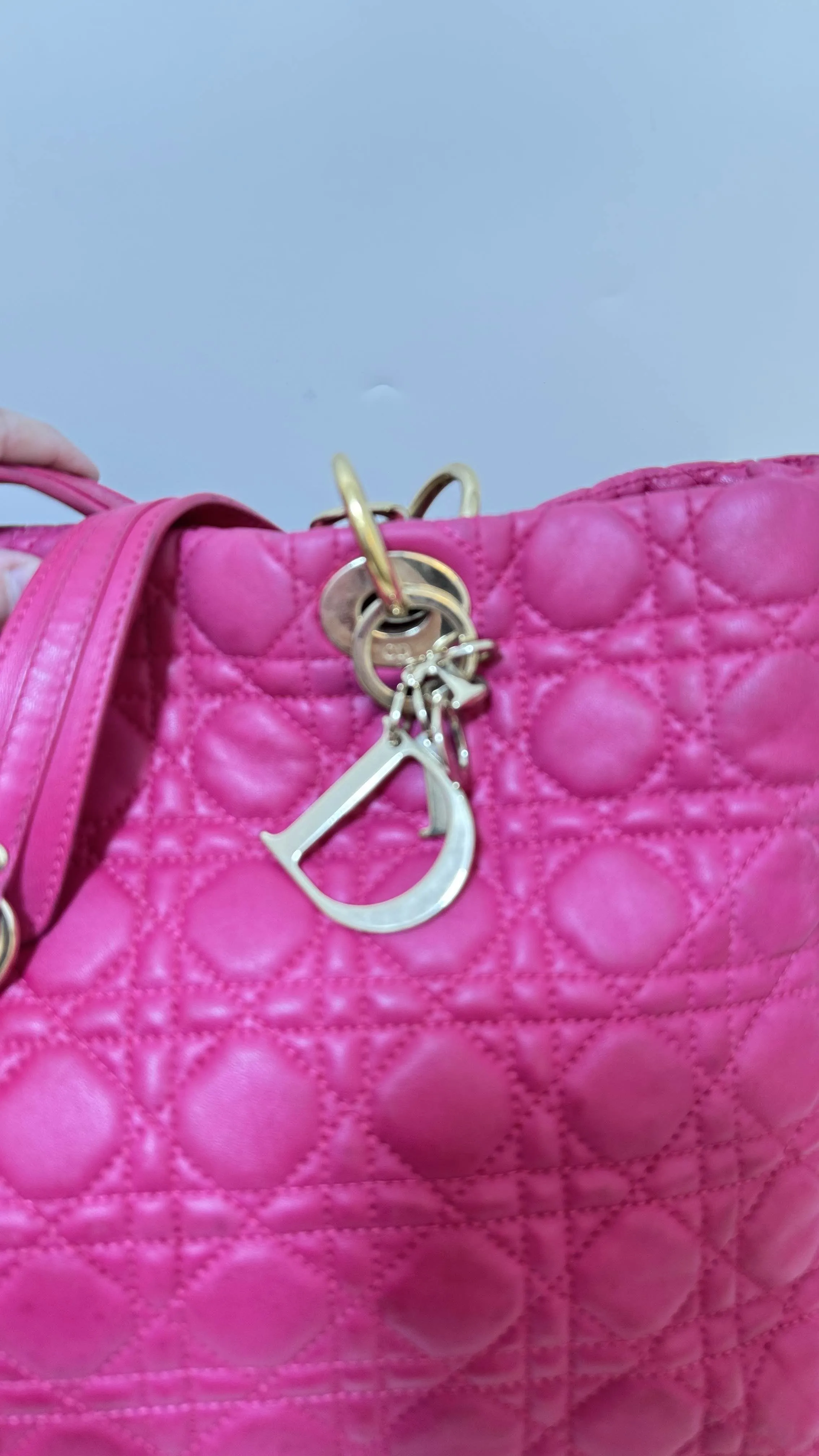 Pink Preloved Dior Tote Bag in Quilted Fabric