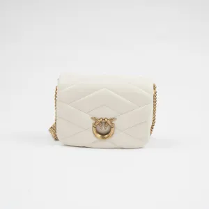 Pinko White Leather Quilted Bag with Gold-Tone Buckle and Chain Strap