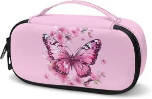 Portable Insulin Storage Bag Pink Cherry Blossom Butterfly Print Travel Bag for Insulin Pens Portable Insulin Pen Case Travel Diabetic Bags
