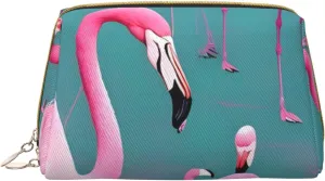 Portable Makeup Bag, Travel Organizer with Zipper, Large Cosmetic Bag, A flock of flamingos Print Toiletry Case