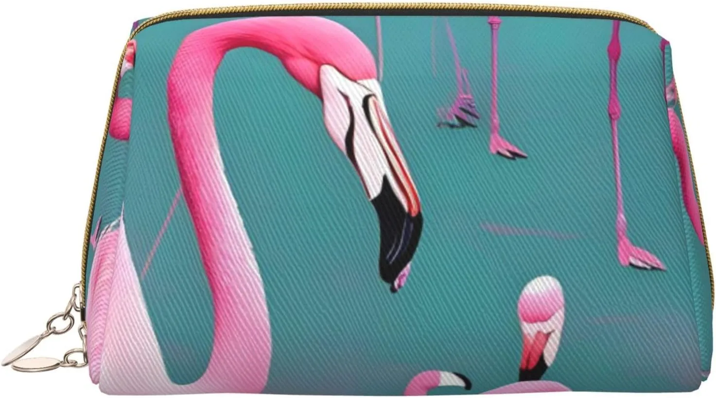 Portable Makeup Bag, Travel Organizer with Zipper, Large Cosmetic Bag, A flock of flamingos Print Toiletry Case