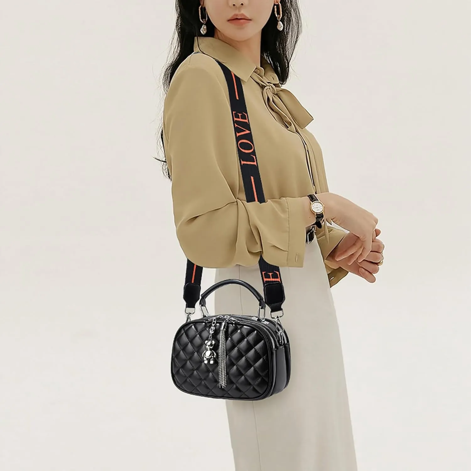 PORT&LOTUS Small Anti Theft Quilted Crossbody Purses for Women Pockets Zipper Shoulder Bags for Women