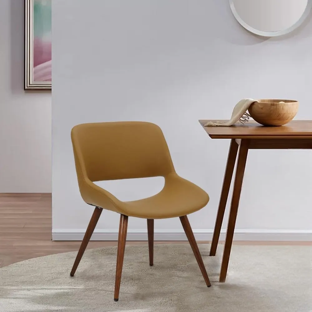 Porthos Home Shane Armless Mid-Century Dining Chair, Water and Stain Resistant Faux Leather Upholstery, Metal Legs with Wood Finish