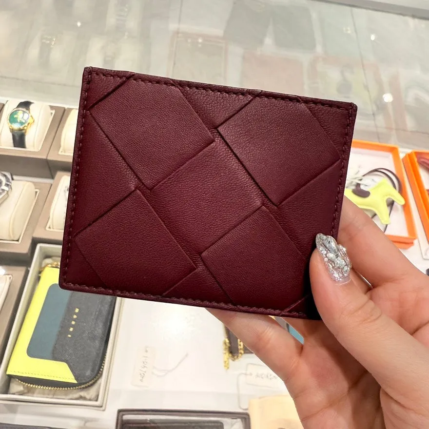 Preloved BV Bottega Veneta Intrecciato Burgundy Leather Card Holder