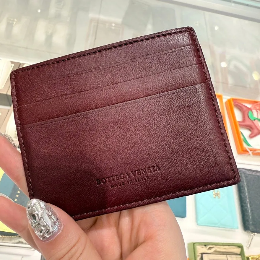 Preloved BV Bottega Veneta Intrecciato Burgundy Leather Card Holder