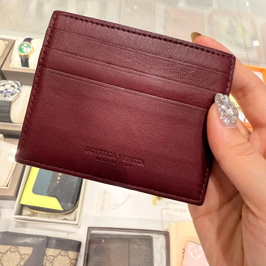 Preloved BV Bottega Veneta Intrecciato Burgundy Leather Card Holder