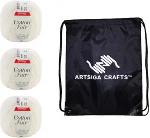 Premier Knitting Yarn Cotton Fair Solid Cream 3-Skein Factory Pack (Same Dye Lot) 27-2 Bundle with 1 Artsiga Crafts Project Bag