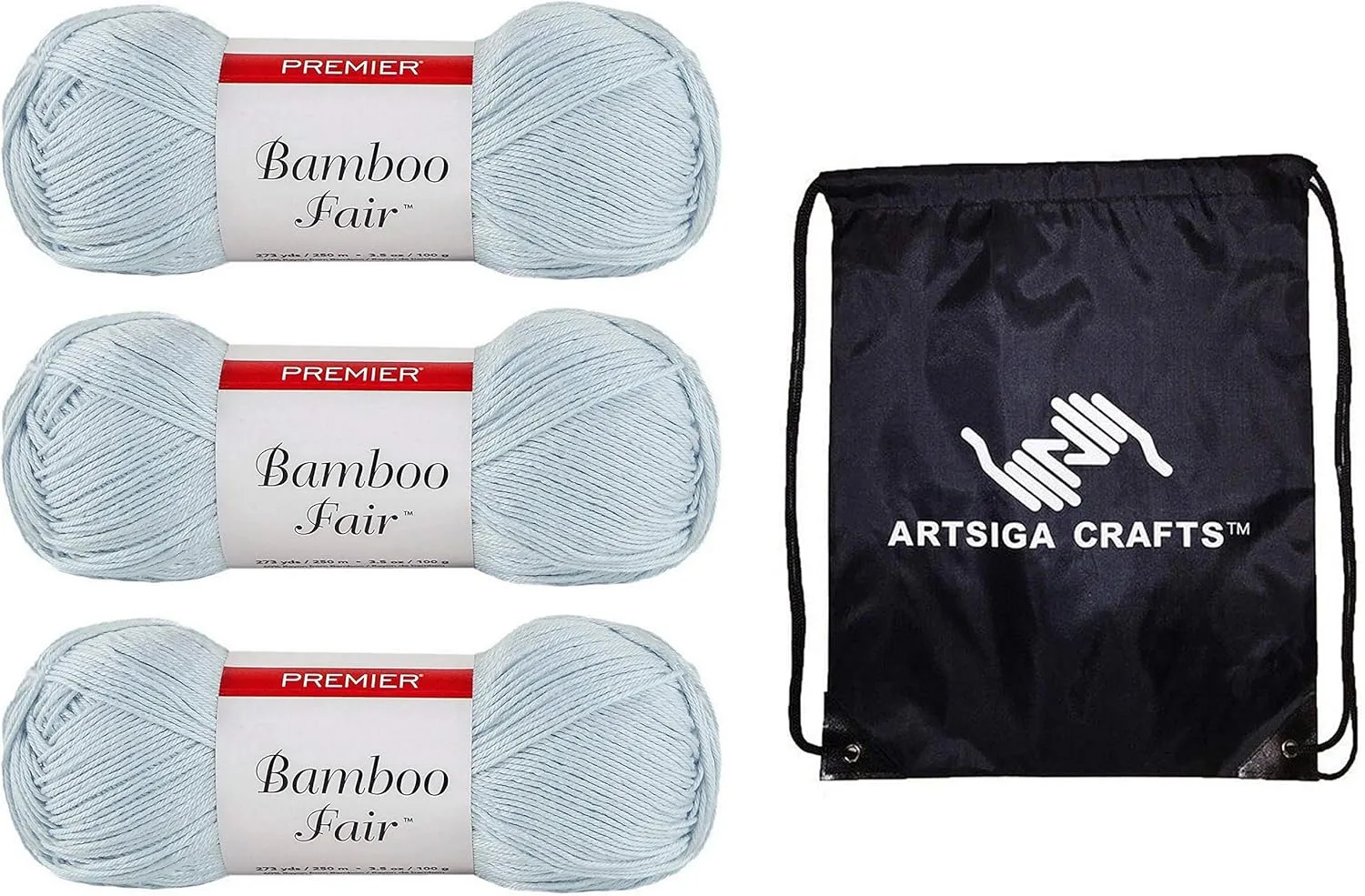 Premier Yarns Bamboo Fair Cloud 1077-04 (3-Skeins - Same Dye Lot) DK Light Worsted #3 Rayon of Bamboo Yarn for Crocheting and Knitting with Project Bag