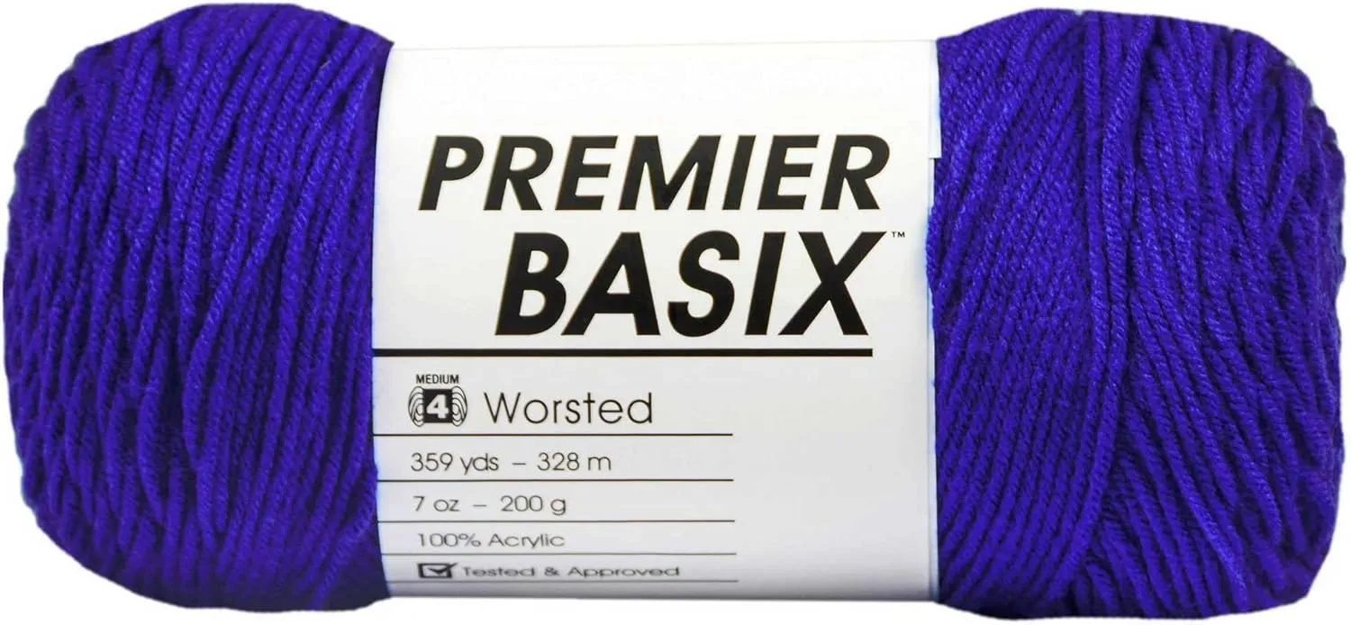 Premier Yarns Basix Royal Blue 1115-22 (3-Skeins - Same Dye Lot) Worsted Medium #4 Acrylic Yarn for Crocheting and Knitting with Project Bag