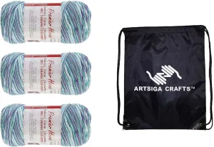 Premier Yarns Home Cotton Multi Water Lilies 44-6 (3-Skeins - Same Dye Lot) Worsted Medium #4 Cotton Yarn for Crocheting and Knitting with Project Bag