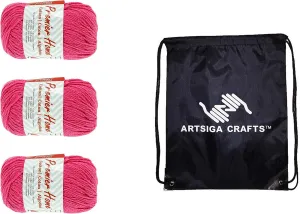 Premier Yarns Home Cotton Solid Fuchsia 38-9 (3-Skeins - Same Dye Lot) Worsted Medium #4 Cotton Yarn for Crocheting and Knitting with Project Bag