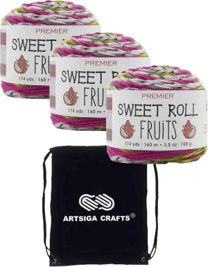 Premier Yarns Sweet Roll Fruits Dragon Fruit 2056-02 (3-Skeins - Same Dye Lot) Worsted Medium #4 Acrylic Yarn for Crocheting and Knitting with Project Bag