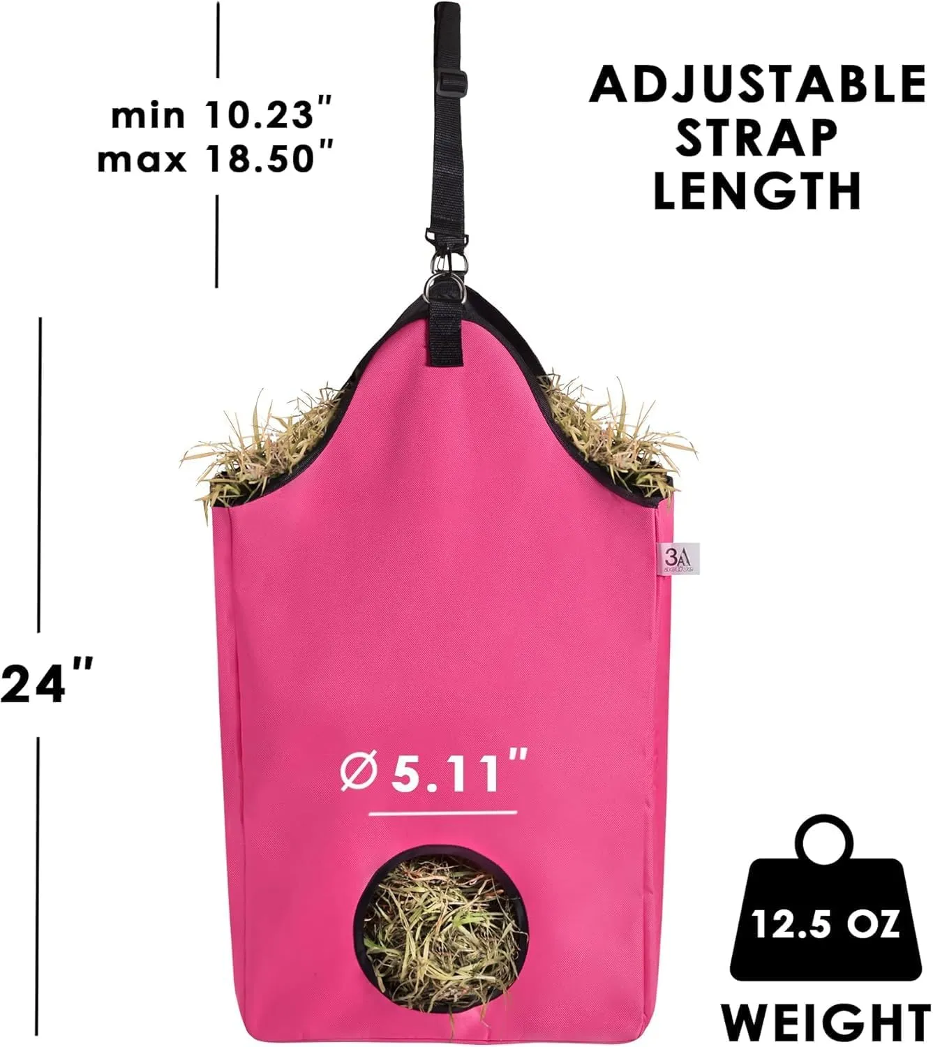 Premium Horse Slow Feed Hay Bag with Metal Snap Fastener and Heavy Adjustable Strap (Pink, 2-Pack)