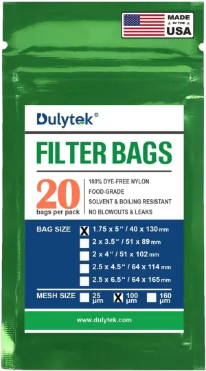 Premium Nylon 20 Pcs Filter Bags, 100 Micron, 1.75" x 5", Double-Stitching, Zero Blowouts, Made in the USA