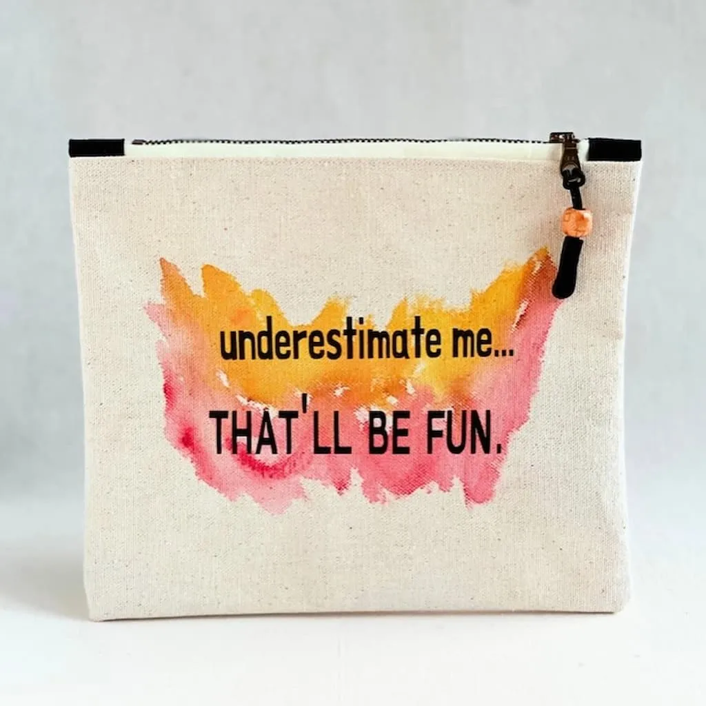 Pretty Clever Words Canvas Small Zippered Bag | Painted