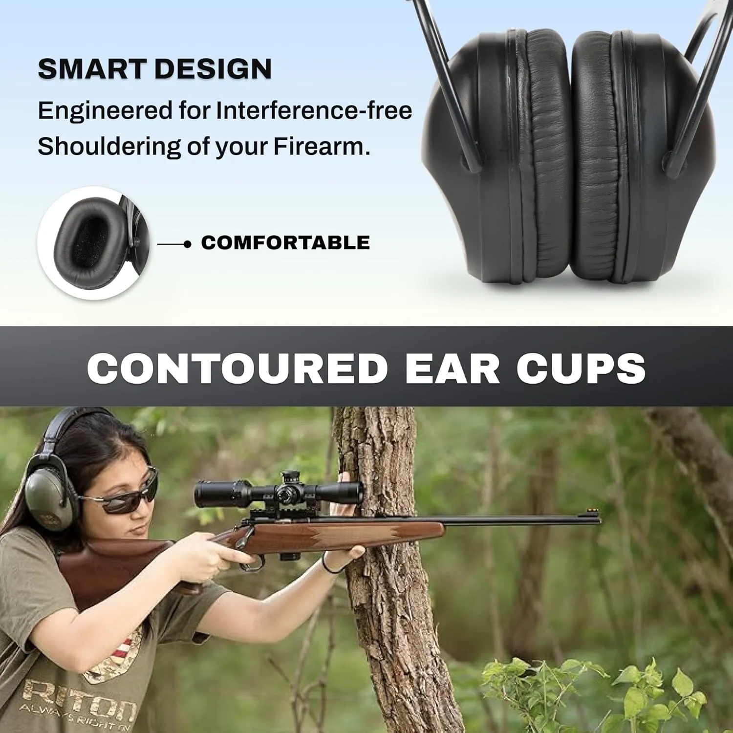 Pro Ears Ultra Sleek Passive Hearing Protection Ear Muffs for Long Use, Indoor and Outdoor Range, NRR 26, Adjustable & Padded