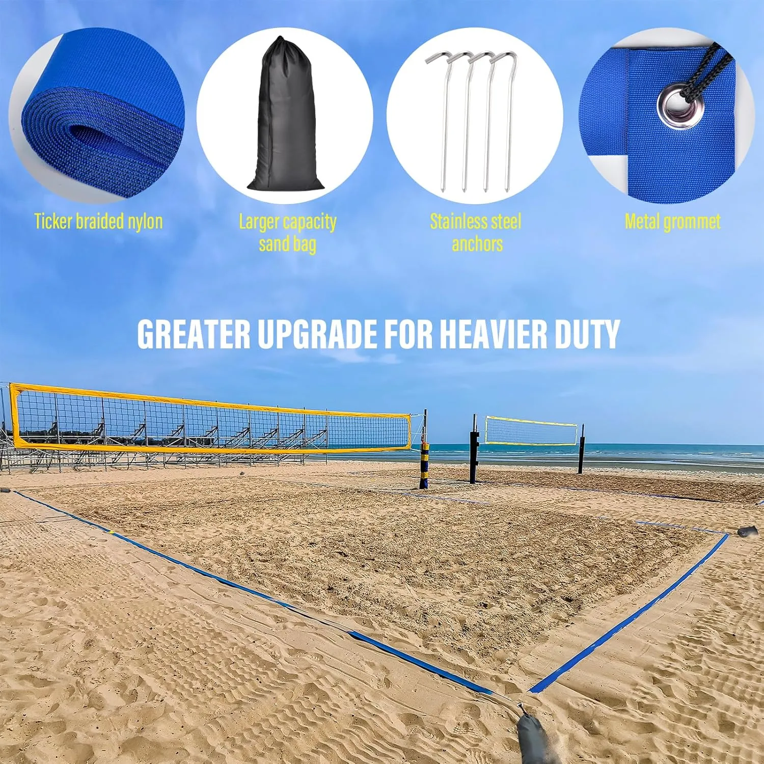 Professional Beach Volleyball Lines for Sand 26.3' X 52.6'| 30' X 60', 2 inch, Better Visible, Upgraded Weather Resistance, with Metal Anchors & Sand Bags