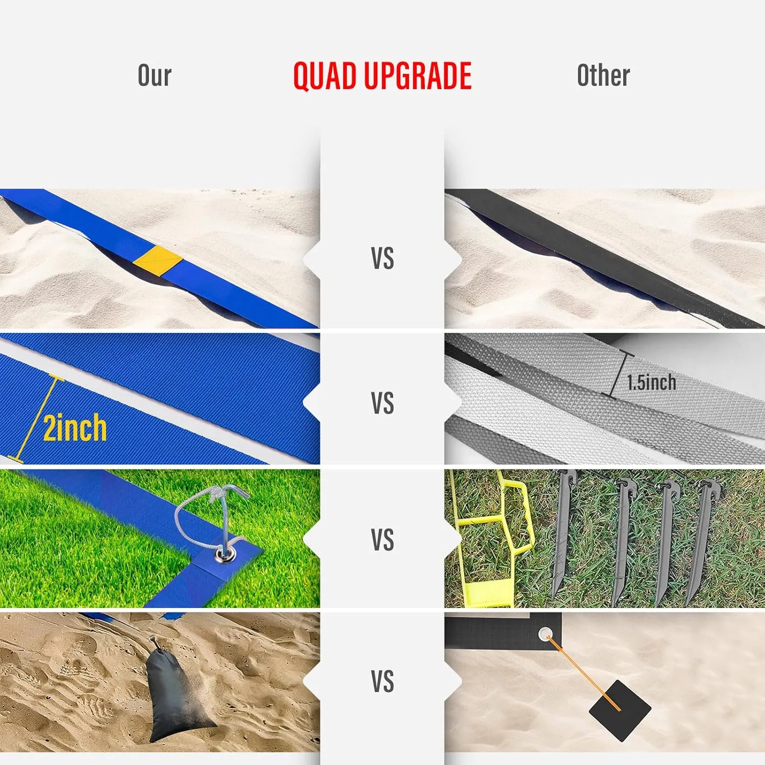 Professional Beach Volleyball Lines for Sand 26.3' X 52.6'| 30' X 60', 2 inch, Better Visible, Upgraded Weather Resistance, with Metal Anchors & Sand Bags