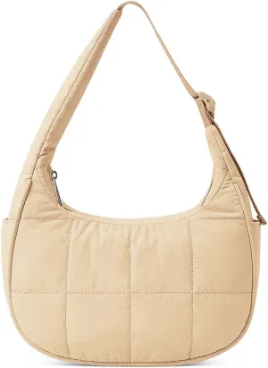 Puffer Crescent Shoulder Bag for Women, Nylon Quilted Bag, Underarm Handbag with Adjustable Shoulder Straps