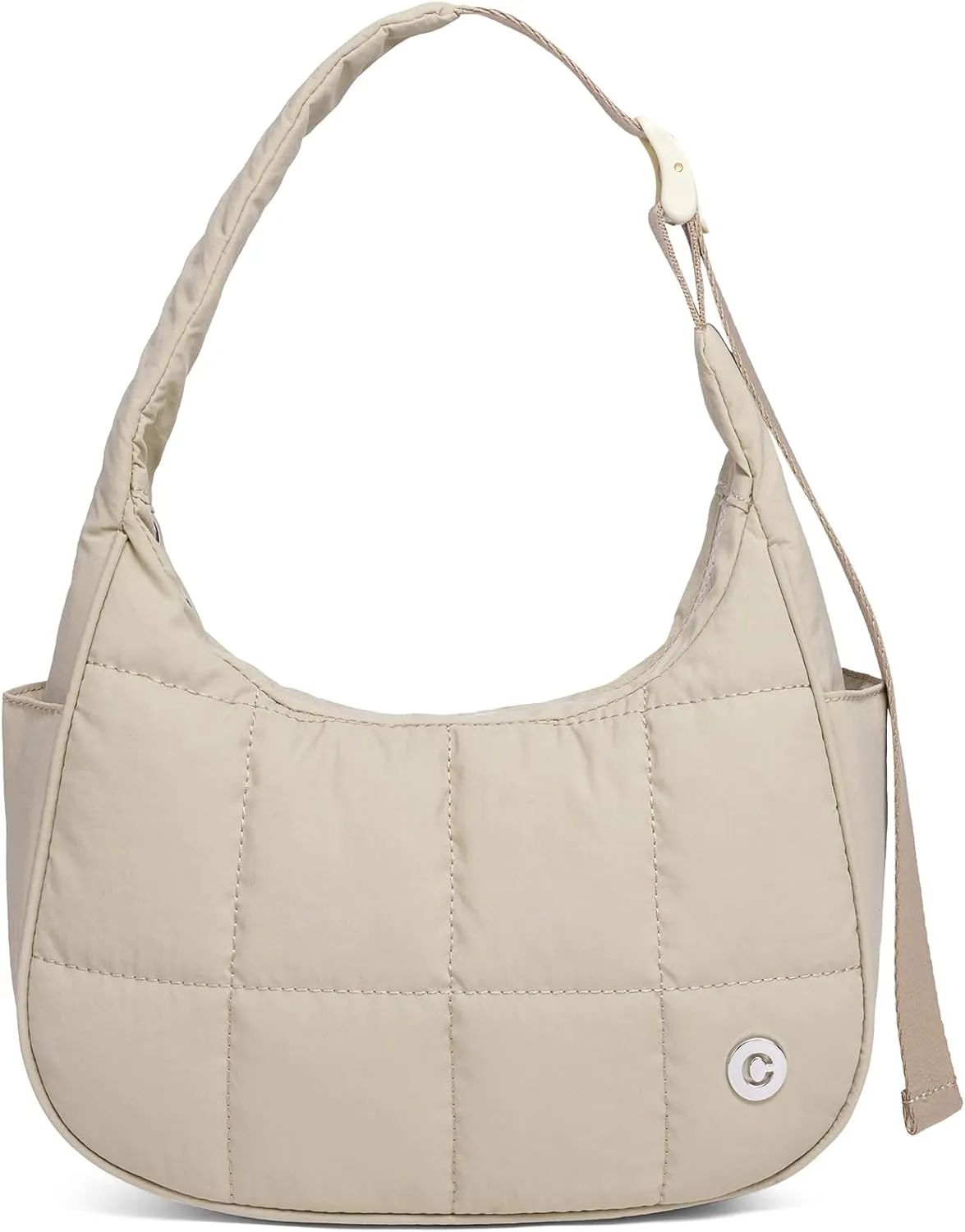 Puffer Shoulder Crescent Bag for Women Nylon Hobo Bags Purse for Women Small Quilted Bag with Adjustable Strap