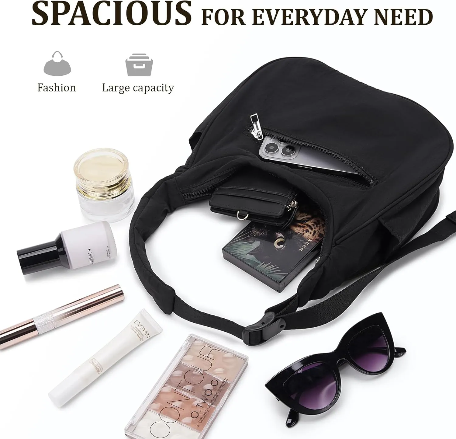 Puffer Shoulder Crescent Bag for Women Nylon Hobo Bags Purse for Women Small Quilted Bag with Adjustable Strap