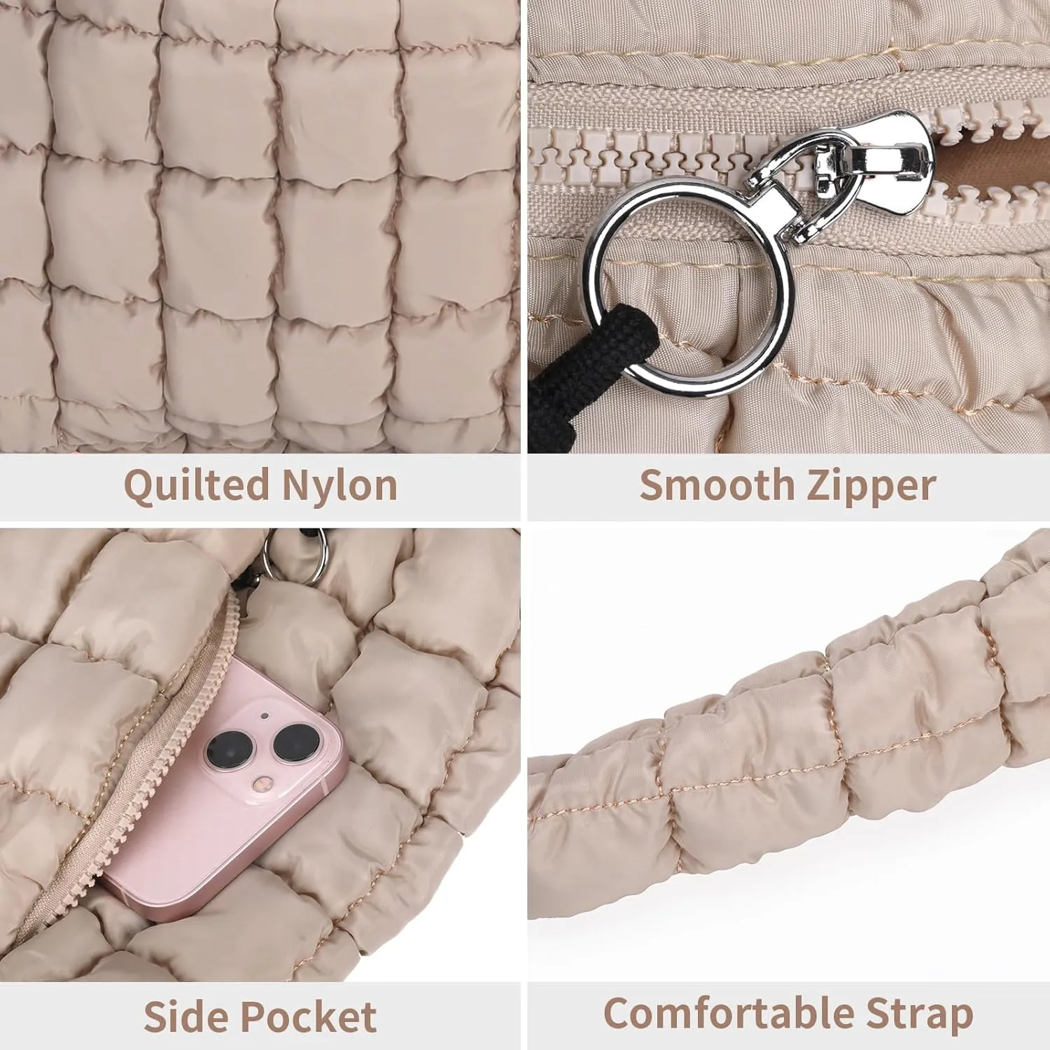 Puffer Tote Bag for Women Large Quilted Carryall Bag Soft Puffy Crossbody Lightweight Shoulder Handbags Work Travel