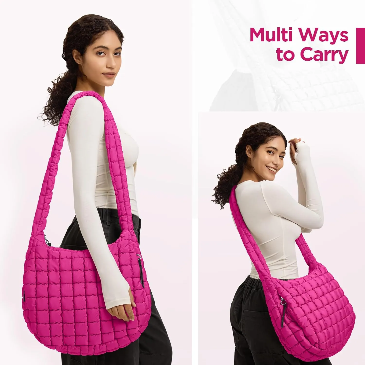 Puffer Tote Bag for Women Large Quilted Tote Bag Quilted Carryall Bag Soft Puffy Crossbody Bag Hobo Handbags Puff Purse