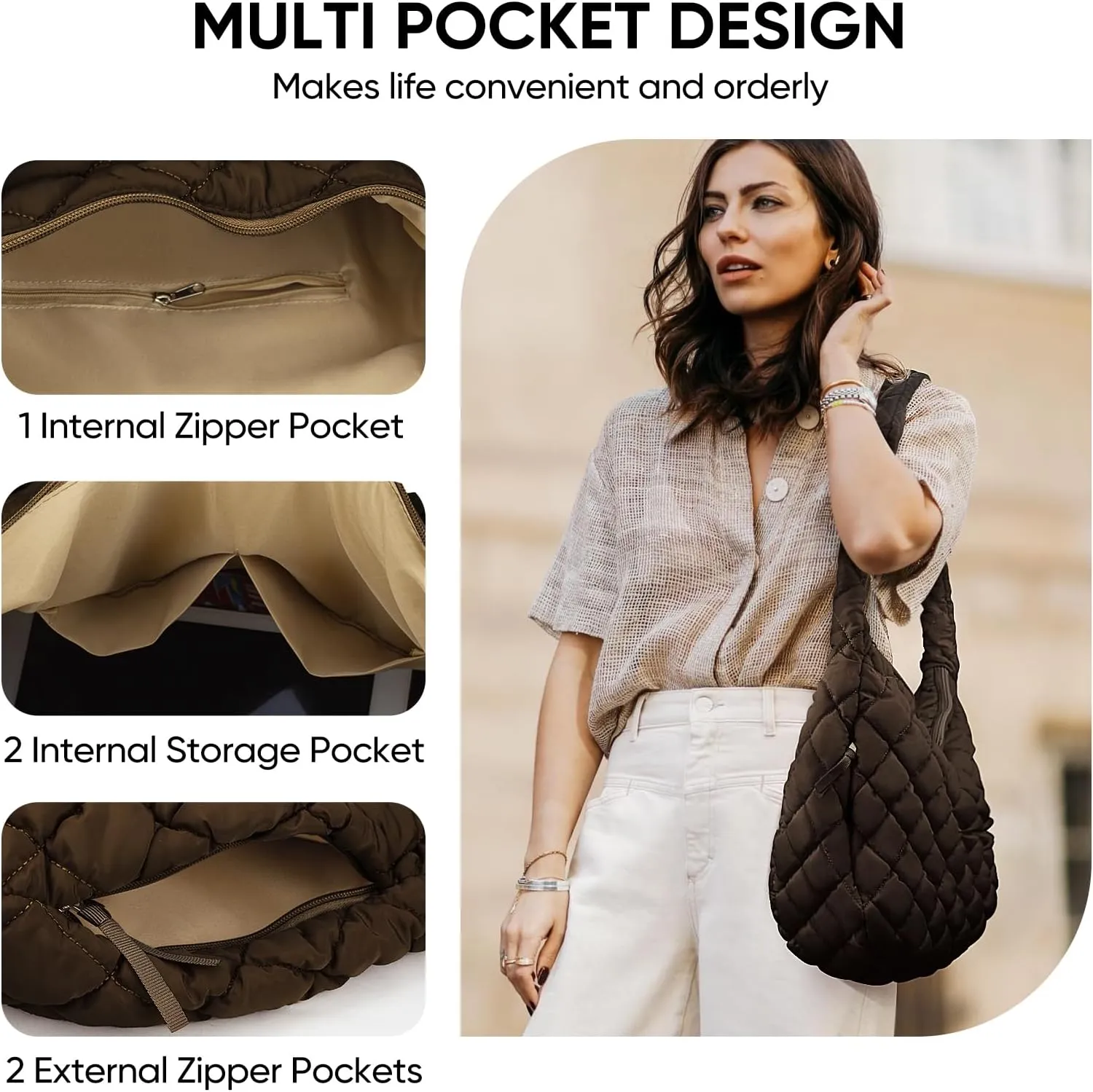 Puffer Tote Bag, Large Carryall Quilted Tote Bag for Women, Comfort Puffer Crossbody Bag, Lightweight Puffer Purses