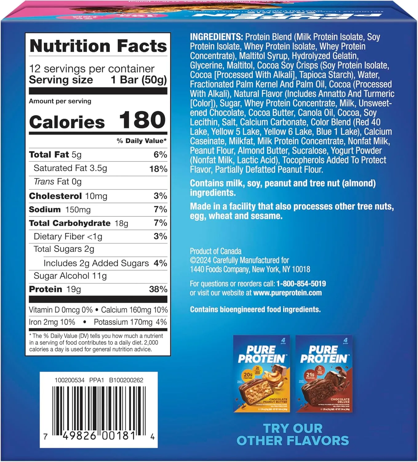 Pure Protein Bars, High Protein, Nutritious Snacks to Support Energy, Low Sugar, Gluten Free, Brookie, 1.76oz, 12 Count (Packaging May Vary)