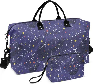 Purple Cosmic Planet Travel Duffel Bags Makeup Pouch Set, Cute Print Women Luggage Bags Weekender Travel Bag