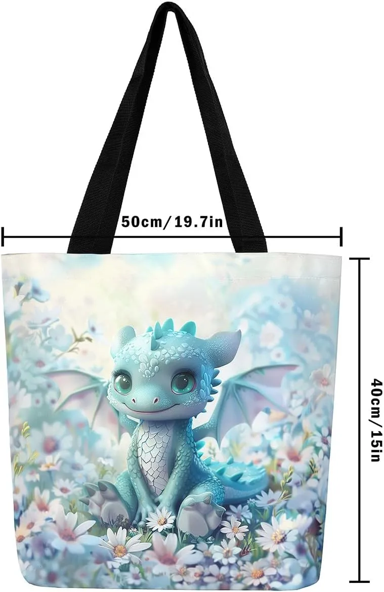 Purple Floral Theme Canvas Tote Bag for Women Girls