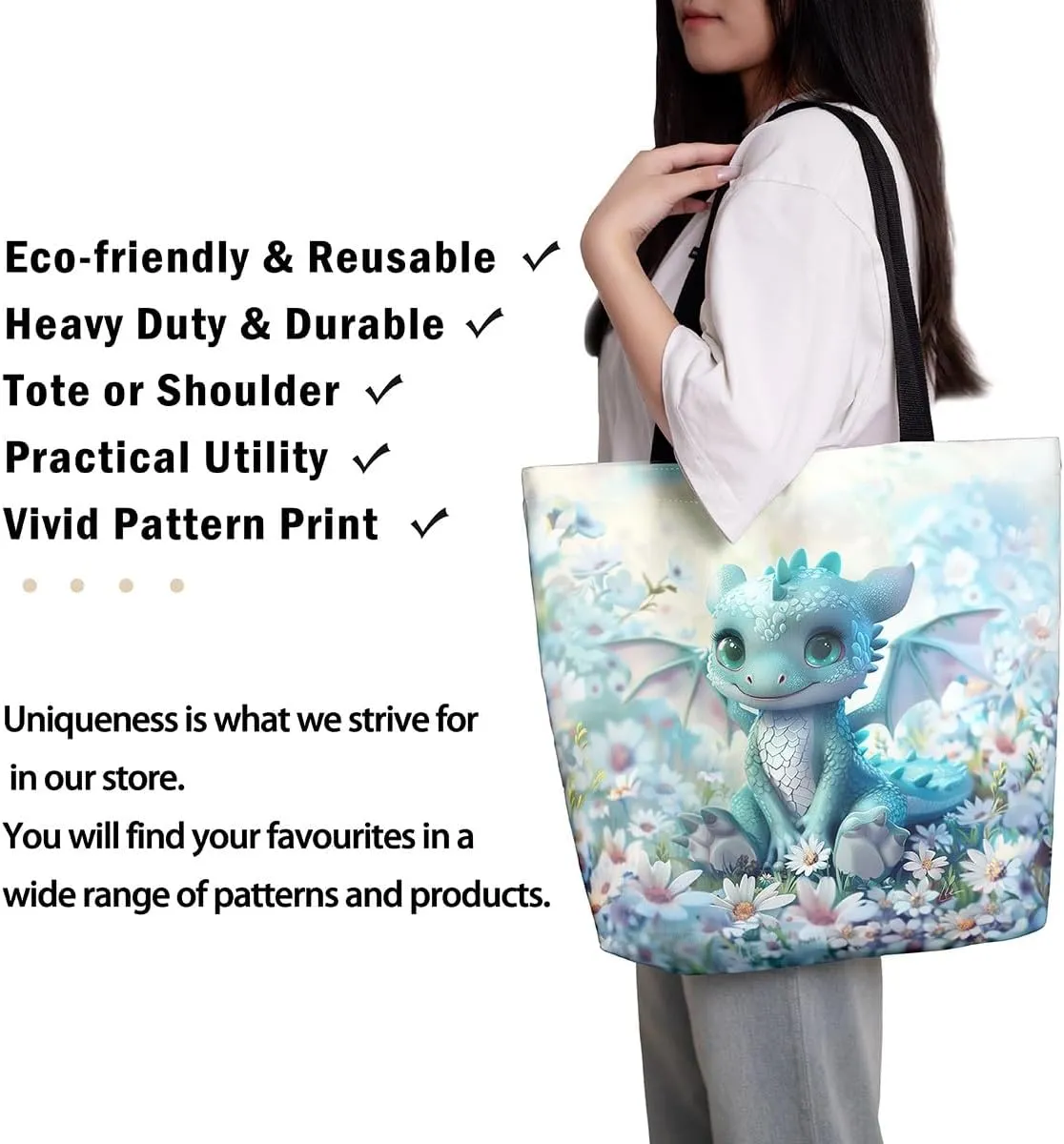 Purple Floral Theme Canvas Tote Bag for Women Girls
