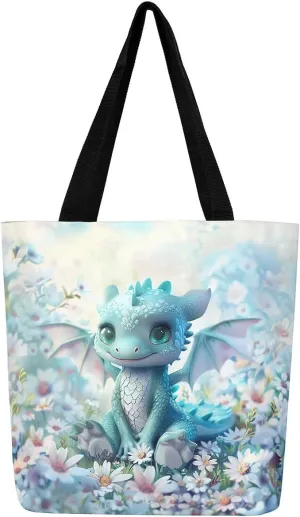 Purple Floral Theme Canvas Tote Bag for Women Girls