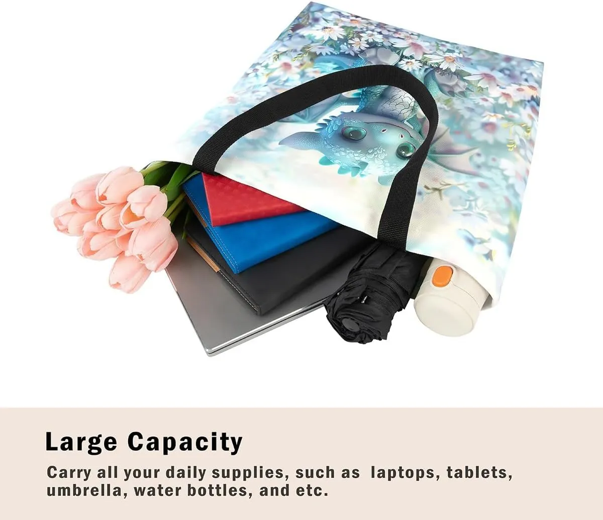 Purple Floral Theme Canvas Tote Bag for Women Girls