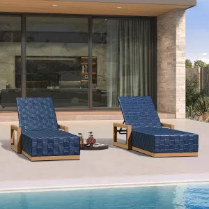 PURPLE LEAF Patio Chaise Lounge Chair Set of 2, PU Leather Outdoor Chaise Lounger Aluminum Pool Lounge Chairs with 5-Position Adjustable Backrest for Pool, Deck, Garden, Sunbathing, Navy Blue