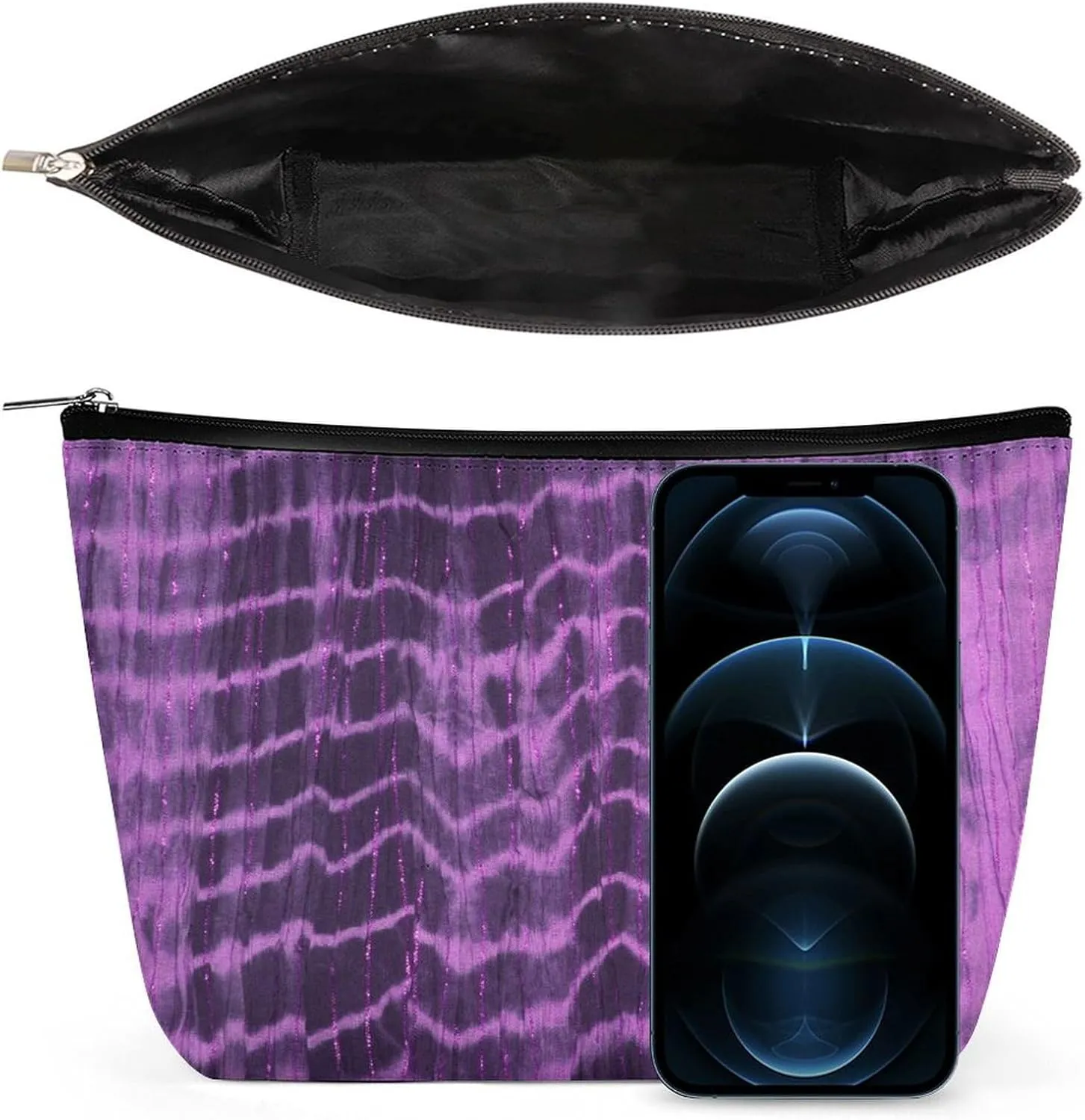 Purple Small Makeup Bag,cosmetic bag for Women, Tie Dye Stripe Travel Makeup Organizer for Daily Use,Make Up Pouch,Toiletry Bags for Traveling Women