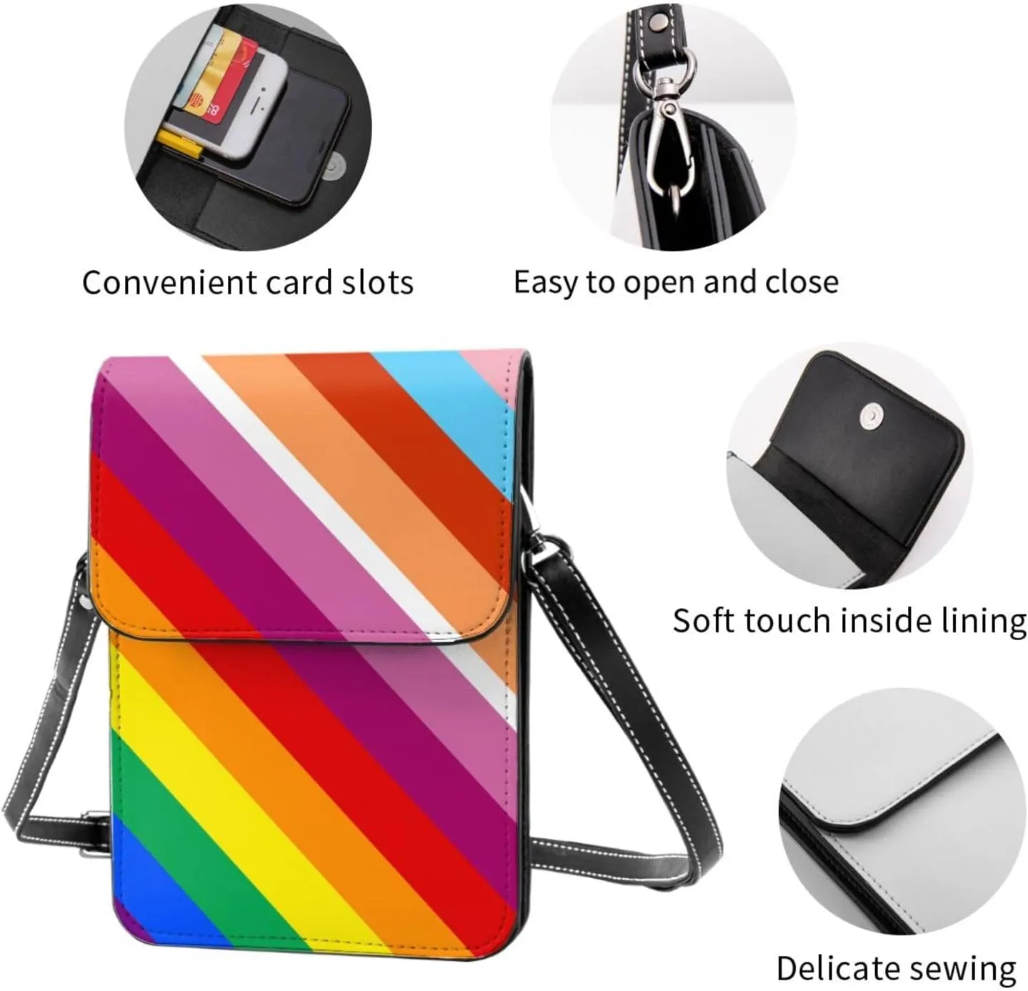 Puzzle Pieces Tie Dye Autism Awareness Leather Crossbody Cell Phone Purse Wallet Bags Adjustable Phone Bag for Women