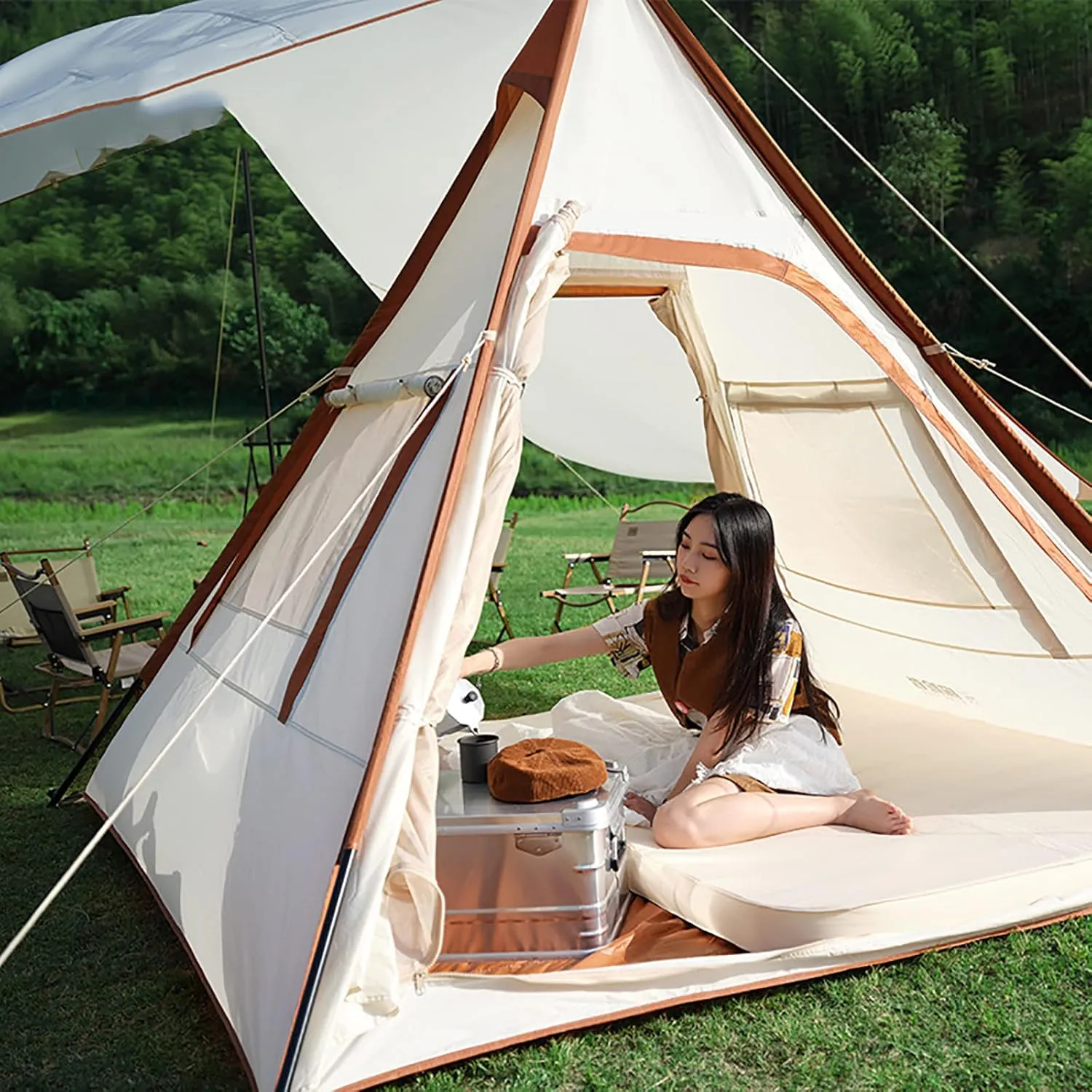 Pyramid Tent, Outdoor Camping Tent with Two Doors, Easy Set up, for 3-4 Season Backpacking, Camping, Hiking, Bushcraft, Travel, Winter Camping