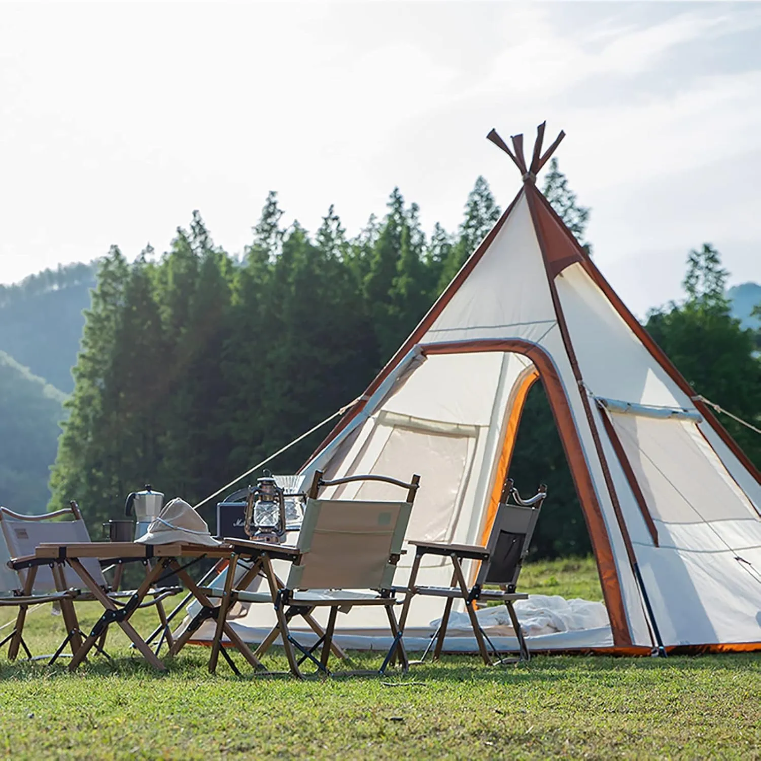 Pyramid Tent, Outdoor Camping Tent with Two Doors, Easy Set up, for 3-4 Season Backpacking, Camping, Hiking, Bushcraft, Travel, Winter Camping