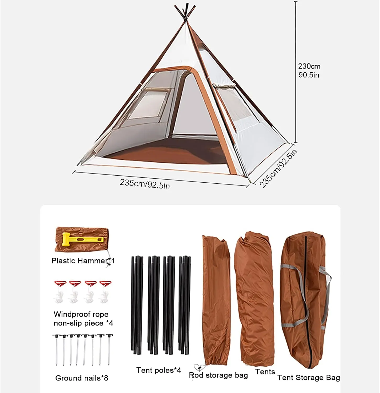 Pyramid Tent, Outdoor Camping Tent with Two Doors, Easy Set up, for 3-4 Season Backpacking, Camping, Hiking, Bushcraft, Travel, Winter Camping