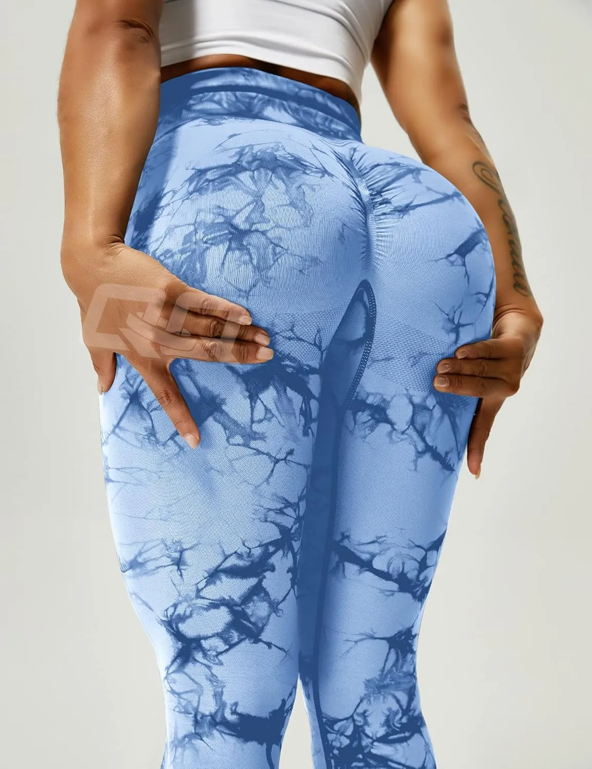 QOQ Womens High Waisted Seamless Workout Leggings Butt Lifting Gym Yoga Pants Booty Scrunch Vital Tummy Control Ruched Tights
