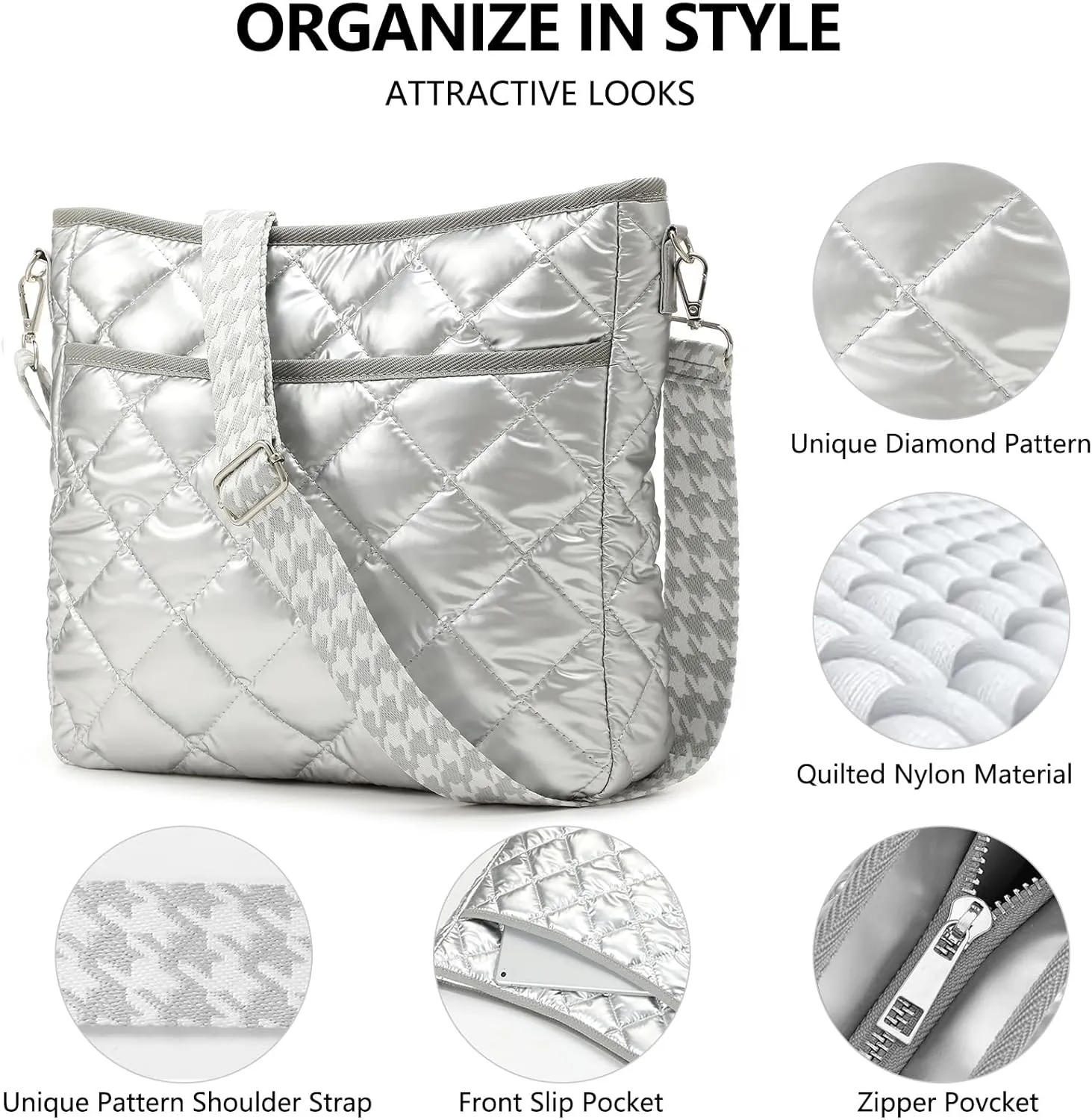 Quilted Crossbody Bags for Women, Unique Pattern Strap Quilted Bag, Crossbody Purses for Women, Quilted Puffer Bag for Women