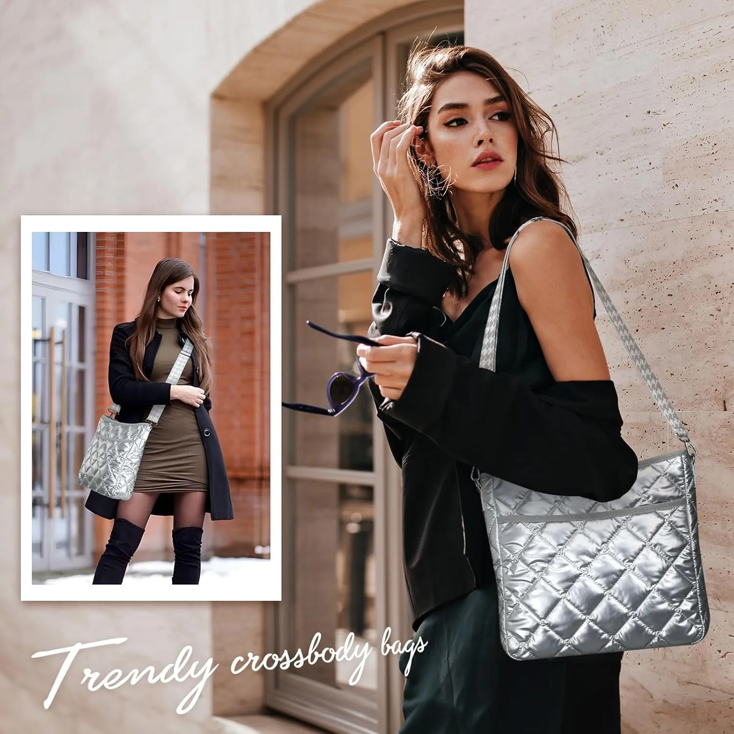 Quilted Crossbody Bags for Women, Unique Pattern Strap Quilted Bag, Crossbody Purses for Women, Quilted Puffer Bag for Women
