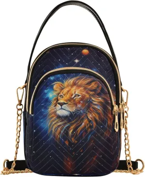 Quilted Crossbody Bags for Women,Universe Night Lion with Moon Stars Women's Crossbody Handbags Small Travel Purses Phone Bag