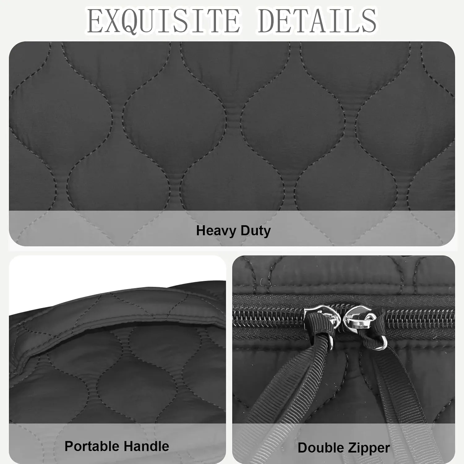 Quilted Makeup Bag Set Coquette Cosmetic Bag Toiletry Travel Organizer, Small Medium Large, Cute Portable Puffy for Women Girls, Black
